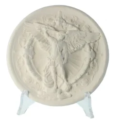 Palais du Rosaire Assiette en plâtre de Saint Michel 15cm avec support acrylique^ Cadre Religieux
