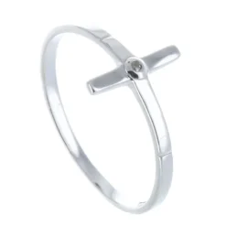Palais du Rosaire Bague Argent avec une croix et un strass^ Bague Argent
