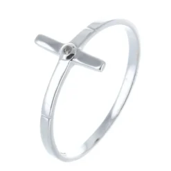Palais du Rosaire Bague Argent avec une croix et un strass^ Bague Argent