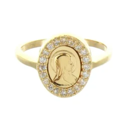 Palais du Rosaire Bague Plaqué Or de la Vierge Marie entourée de strass^ Bague Plaqué Or