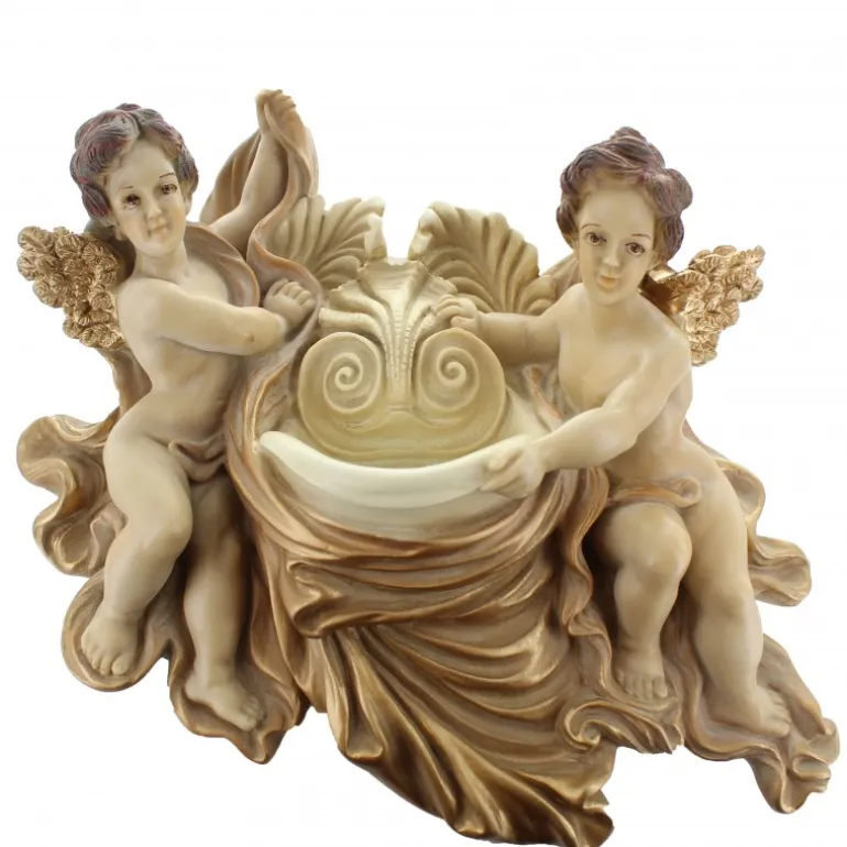 Palais du Rosaire Bénitier Anges en résine dorée 32cm^ Bénitier