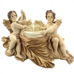 Palais du Rosaire Bénitier Anges en résine dorée 32cm^ Bénitier
