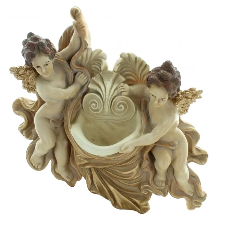 Palais du Rosaire Bénitier Anges en résine dorée 32cm^ Bénitier