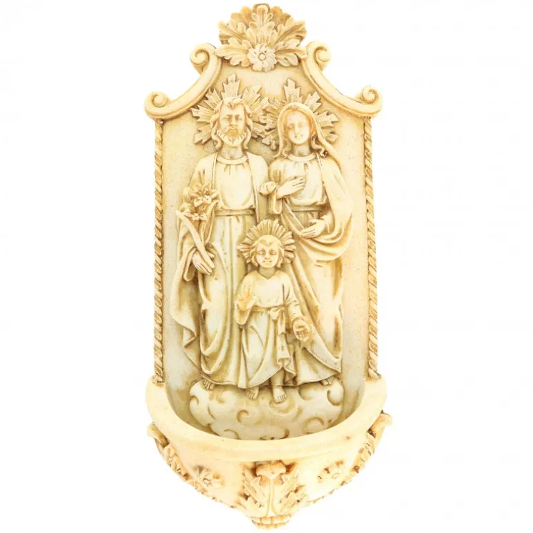 Palais du Rosaire Bénitier beige de la Sainte Famille de 21cm en pierre et résine Beige^ Bénitier