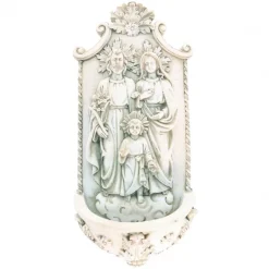 Palais du Rosaire Bénitier blanc de la Sainte Famille de 21cm en pierre et résine blanche^ Bénitier