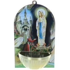 Palais du Rosaire Bénitier bois image Apparition de Lourdes 8,5 x 14,5 cm^ Bénitier