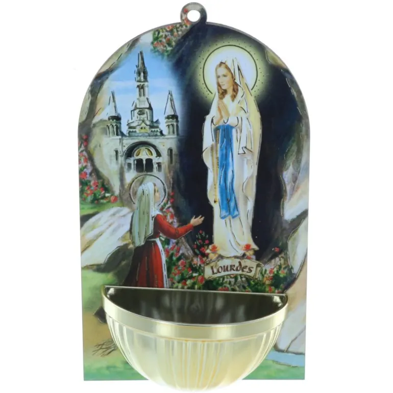 Palais du Rosaire Bénitier bois image Apparition de Lourdes 8,5 x 14,5 cm^ Bénitier