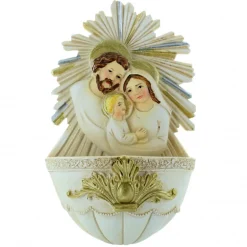 Palais du Rosaire Bénitier de la Sainte Famille en résine blanche^ Bénitier