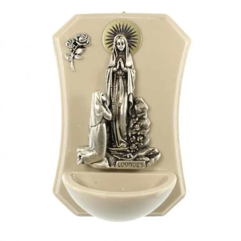 Palais du Rosaire Bénitier de l'Apparition de Lourdes en résine marbrée^ Bénitier