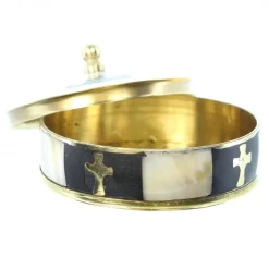 Palais du Rosaire Boîte à chapelet ronde en nacre et laiton^ Boîte À Chapelet