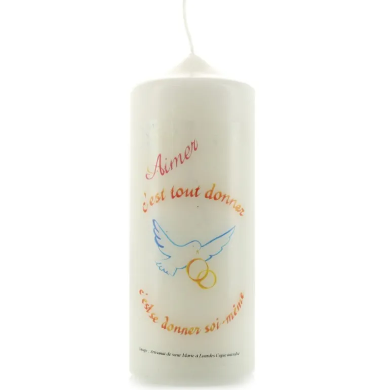 Palais du Rosaire Bougie blanche avec citation Mariage 15x6cm^ Bougie De Dévotion