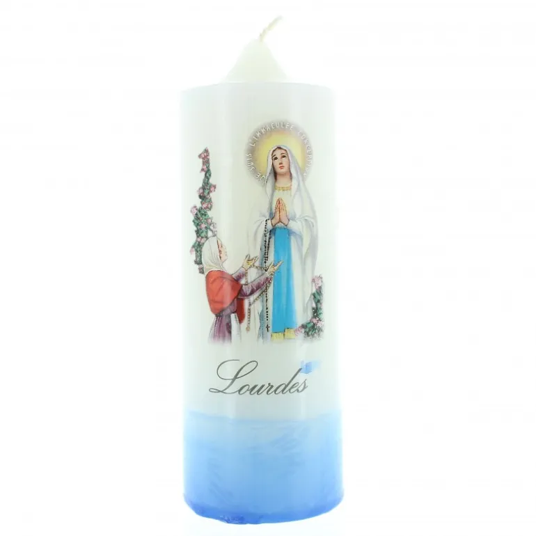 Palais du Rosaire Bougie blanche avec motif Apparition de Lourdes 6x15cm^ Bougie De Dévotion