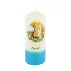 Palais du Rosaire Bougie blanche et bleu de l'Apparition de Lourdes 5x11cm^ Bougie De Dévotion
