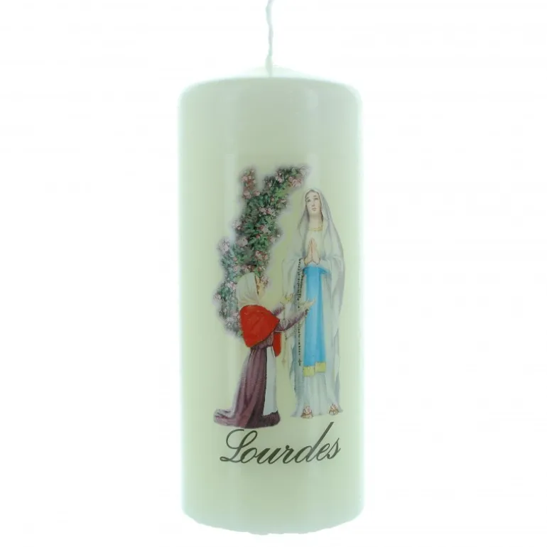 Palais du Rosaire Bougie couleur ivoire avec motif Apparition de Lourdes 5x12cm^ Bougie De Dévotion