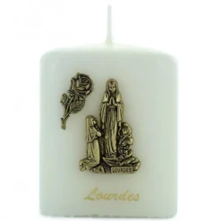 Palais du Rosaire Bougie cubique avec l'Apparition de Lourdes en métal doré^ Bougie De Dévotion