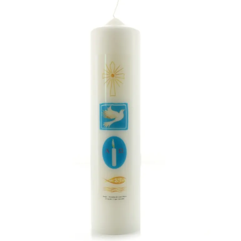 Palais du Rosaire Bougie de Baptême avec symboles religieux 6x25cm^ Baptême | Bougie De Dévotion
