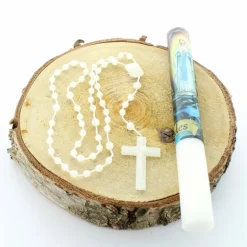 Palais du Rosaire Bougie de Lourdes avec un chapelet lumineux dans un étui^ Bougie De Dévotion