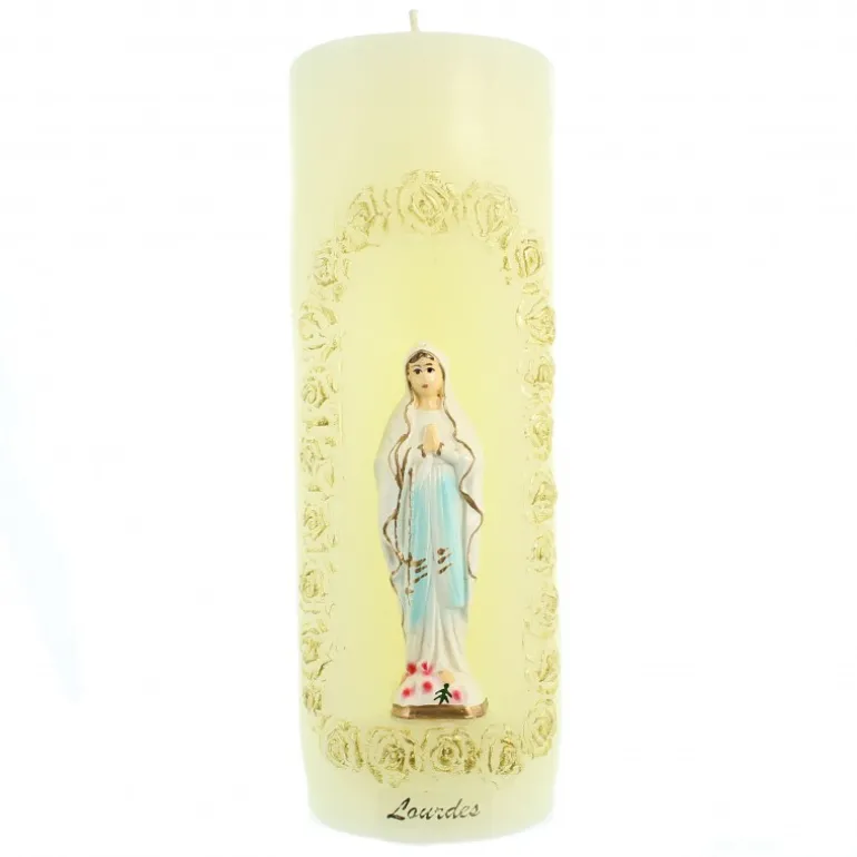 Palais du Rosaire Bougie Notre Dame de Lourdes en relief 7x19cm^ Bougie De Dévotion