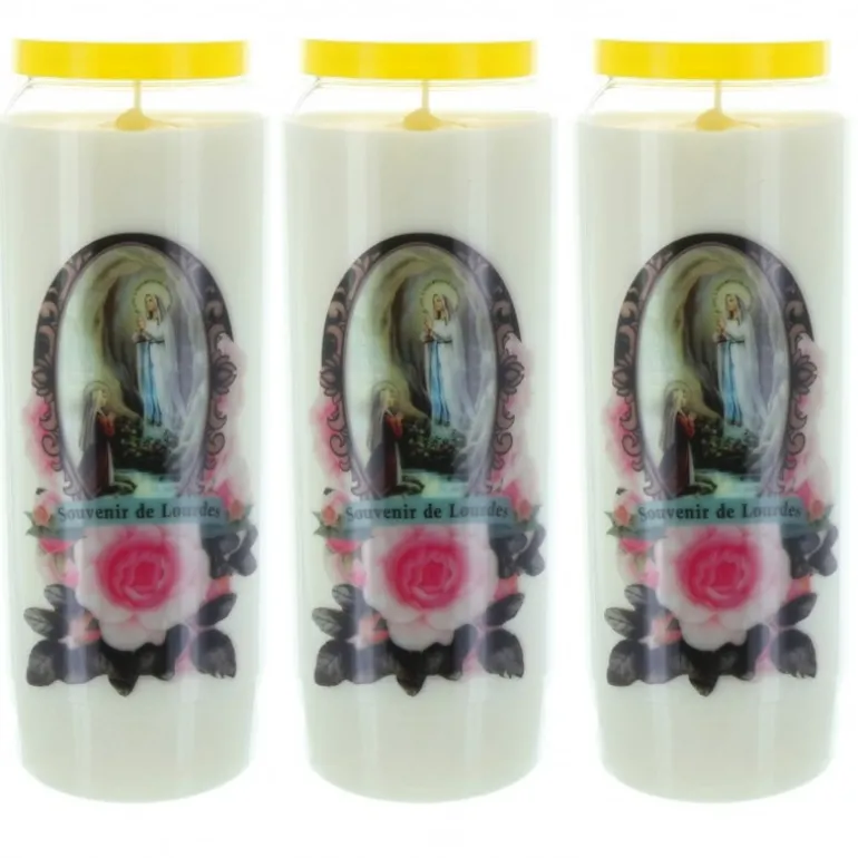 Palais du Rosaire 3 Bougies de Neuvaine Apparition de Lourdes 17,5 cm^ Bougie Neuvaine