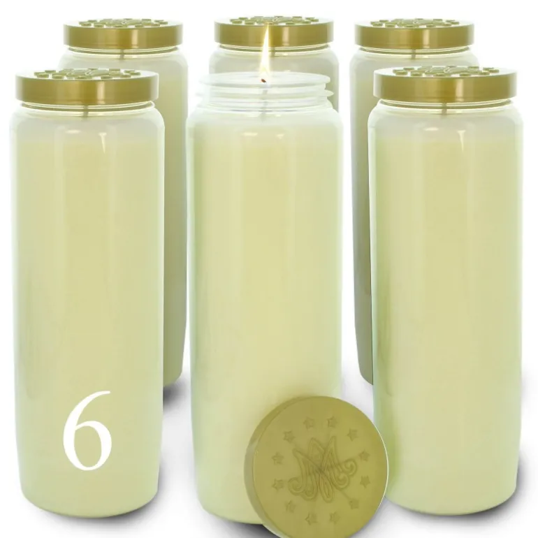 Palais du Rosaire 6 Bougies de neuvaine blanches en cire végétale^ Bougie Neuvaine