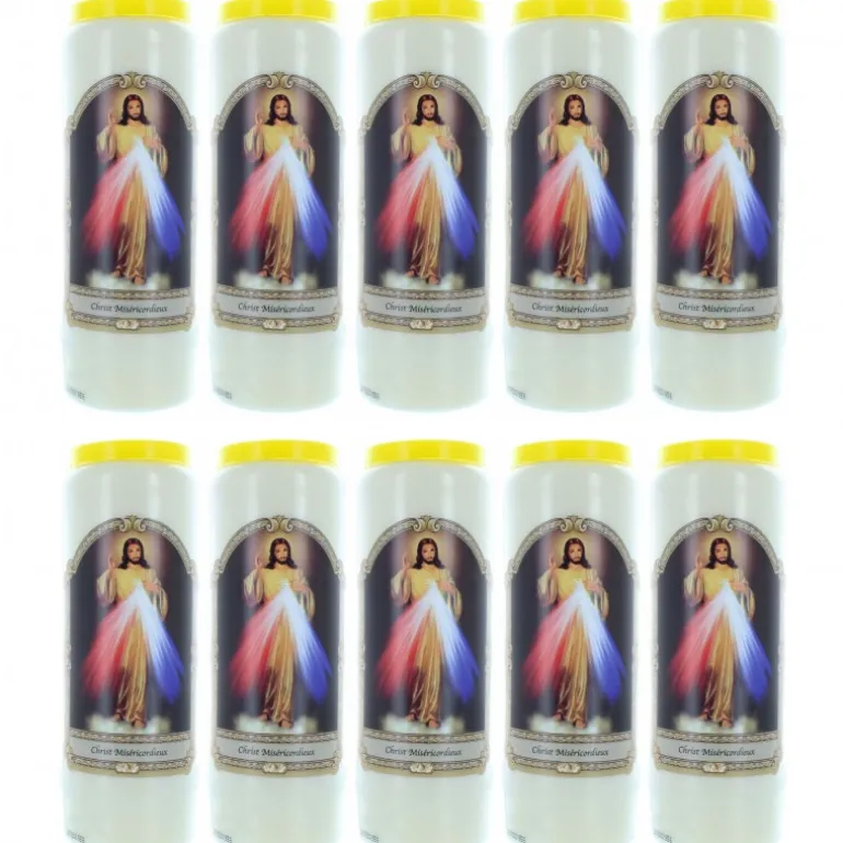 Palais du Rosaire 10 Bougies de Neuvaine Christ Miséricordieux 17,5cm^ Bougie Neuvaine