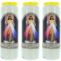 Palais du Rosaire 3 Bougies de Neuvaine Christ Miséricordieux 17,5cm^ Bougie Neuvaine