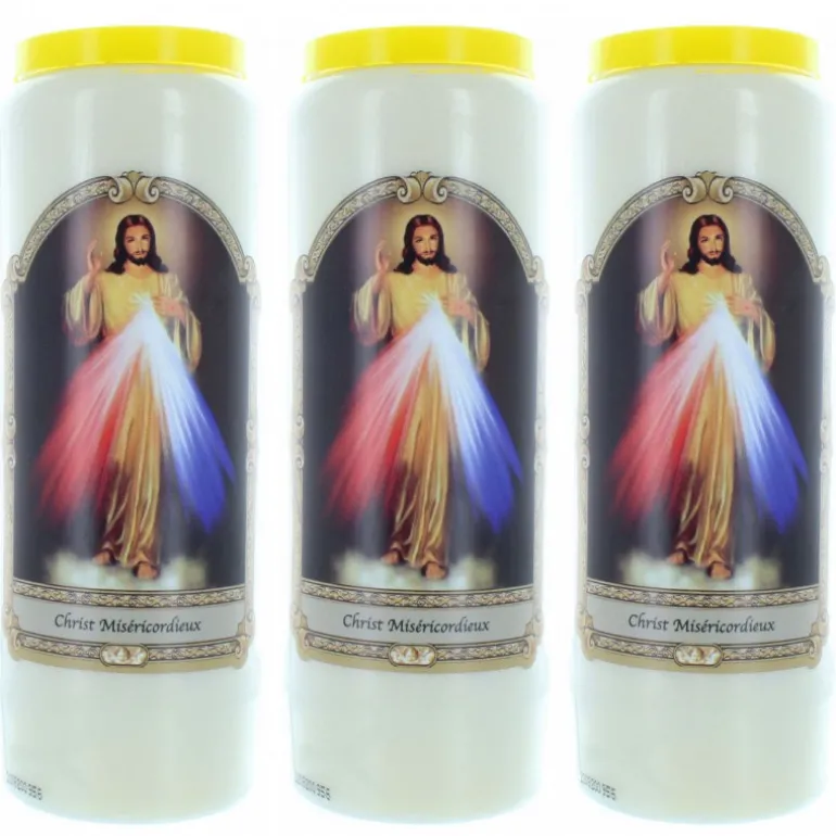 Palais du Rosaire 3 Bougies de Neuvaine Christ Miséricordieux 17,5cm^ Bougie Neuvaine