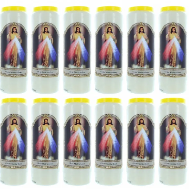 Palais du Rosaire 12 Bougies de Neuvaine Christ Miséricordieux 17,5cm^ Bougie Neuvaine
