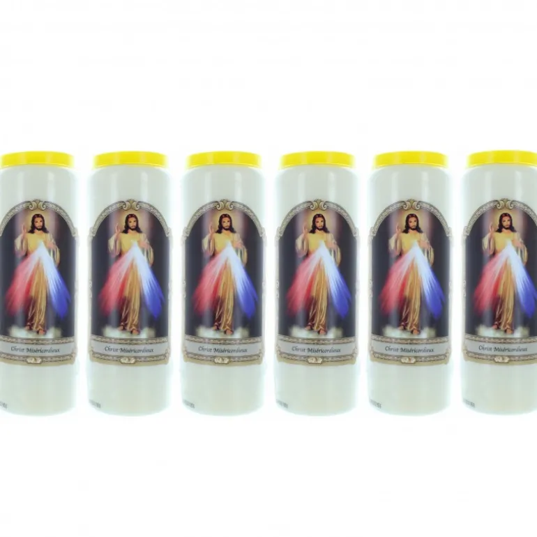 Palais du Rosaire 6 Bougies de Neuvaine Christ Miséricordieux 17,5cm^ Bougie Neuvaine