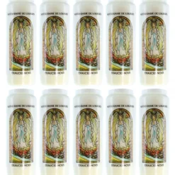 Palais du Rosaire 10 Bougies de Neuvaine de Notre Dame de Lourdes avec prières au dos^ Bougie Neuvaine
