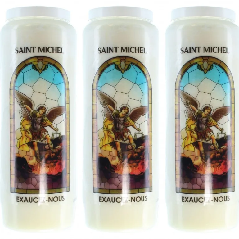 Palais du Rosaire 3 Bougies de Neuvaine de Saint Michel avec prières^ Bougie Neuvaine