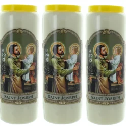 Palais du Rosaire 3 Bougies de neuvaine de Saint Joseph 17,5cm^ Bougie Neuvaine