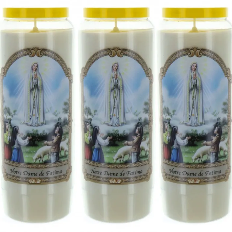 Palais du Rosaire 3 Bougies de Neuvaine Notre Dame de Fatima 17,5cm^ Bougie Neuvaine