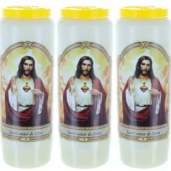 Palais du Rosaire 3 Bougies de Neuvaine Sacré Coeur de Jésus 17,5 cm^ Bougie Neuvaine