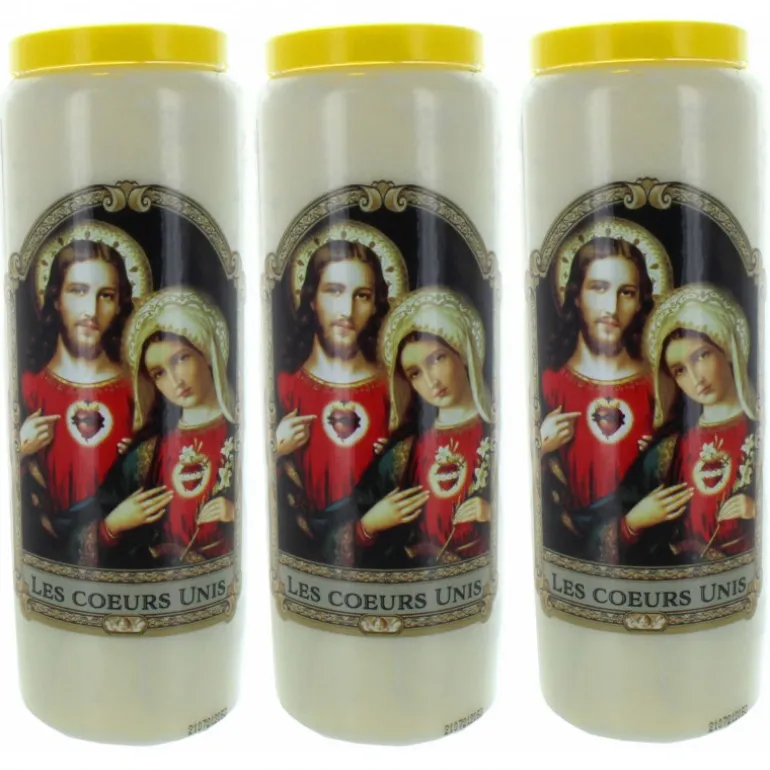 Palais du Rosaire 3 Bougies neuvaine les Coeurs Unis 17,5cm^ Bougie Neuvaine