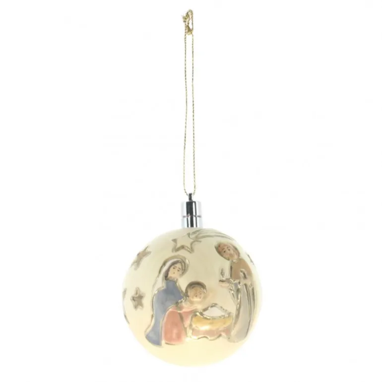 Palais du Rosaire Boule de Noel de la Sainte Famille en Bois avec Led de 7cm colorée^ Décoration De Noël