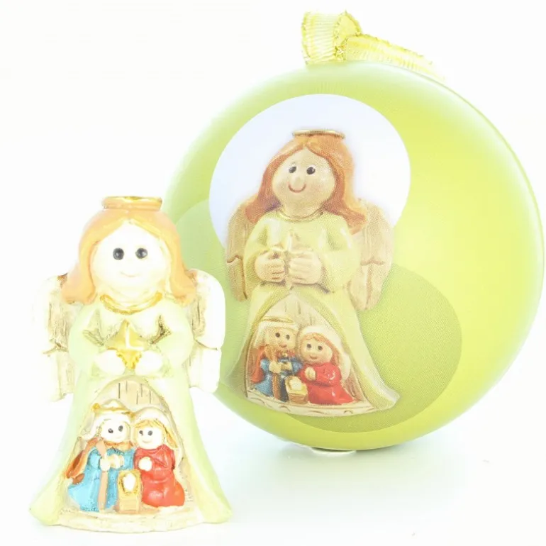 Palais du Rosaire Boule de Noël avec statue ange et crèche de 5cm^ Crèche
