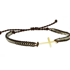Palais du Rosaire Bracelet avec croix en acier doré monté sur corde ajustable^ Bracelet Fantaisie