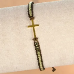 Palais du Rosaire Bracelet avec croix en acier doré monté sur corde ajustable^ Bracelet Fantaisie