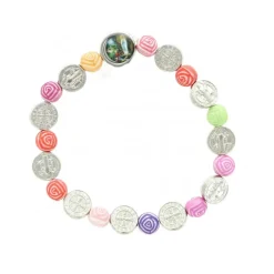 Palais du Rosaire Bracelet avec grains multicolor et médaille de Saint Benoît^ Bracelet Fantaisie