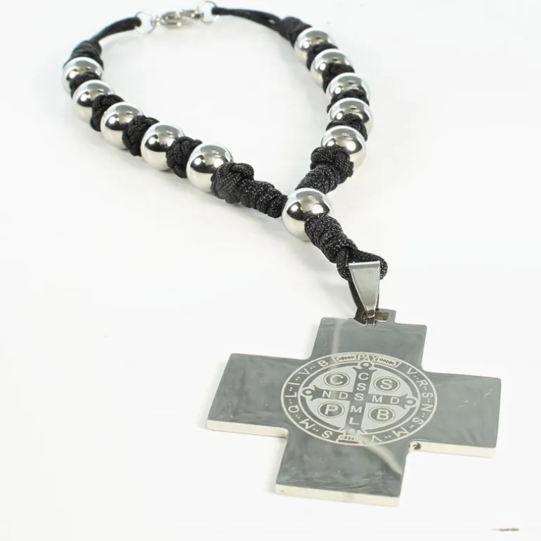 Palais du Rosaire Bracelet avec une croix en acier de Saint Benoit^ Bracelet Fantaisie