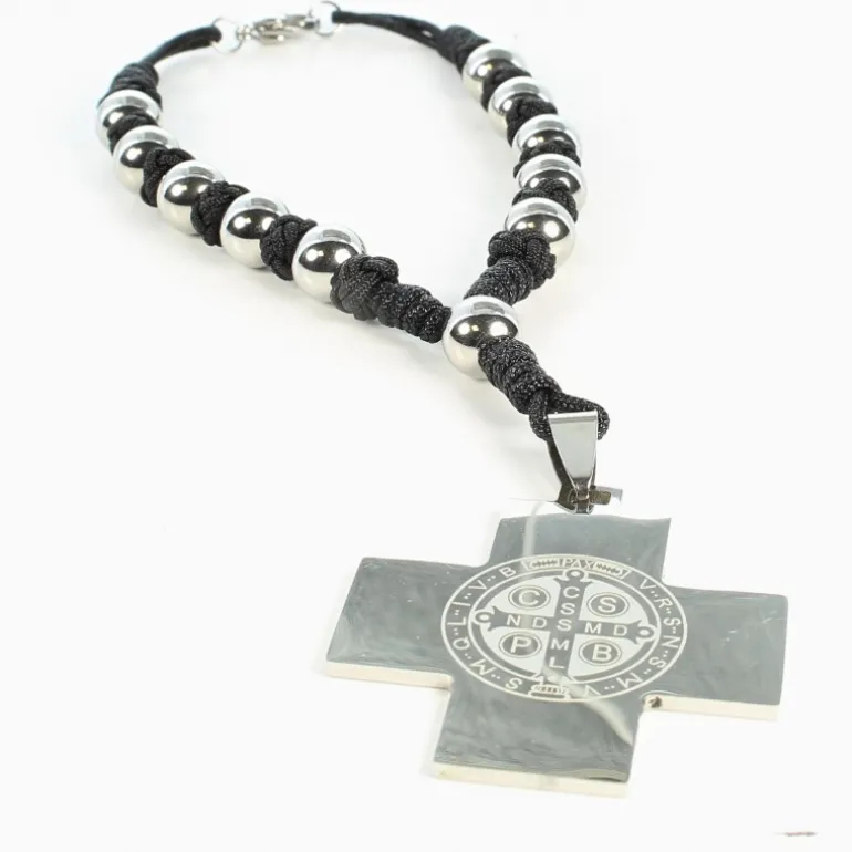 Palais du Rosaire Bracelet avec une croix en acier de Saint Benoit^ Bracelet Fantaisie