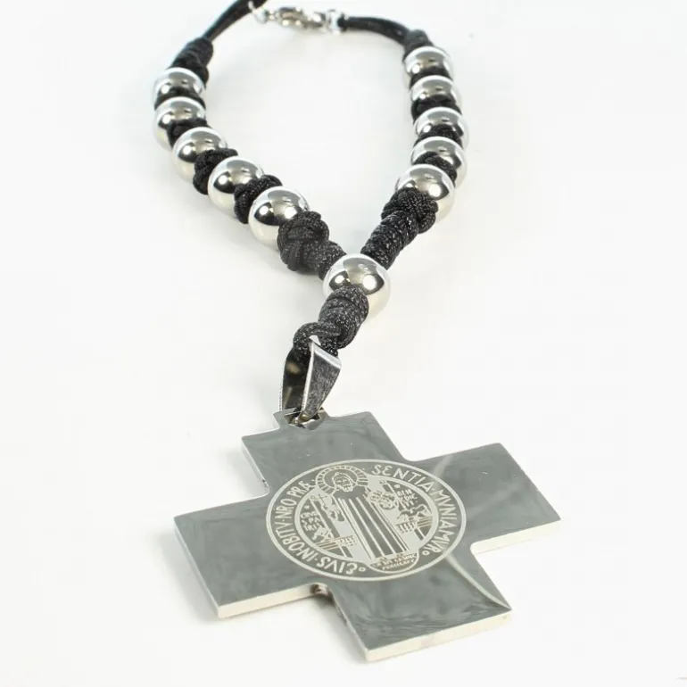 Palais du Rosaire Bracelet avec une croix en acier de Saint Benoit^ Bracelet Fantaisie