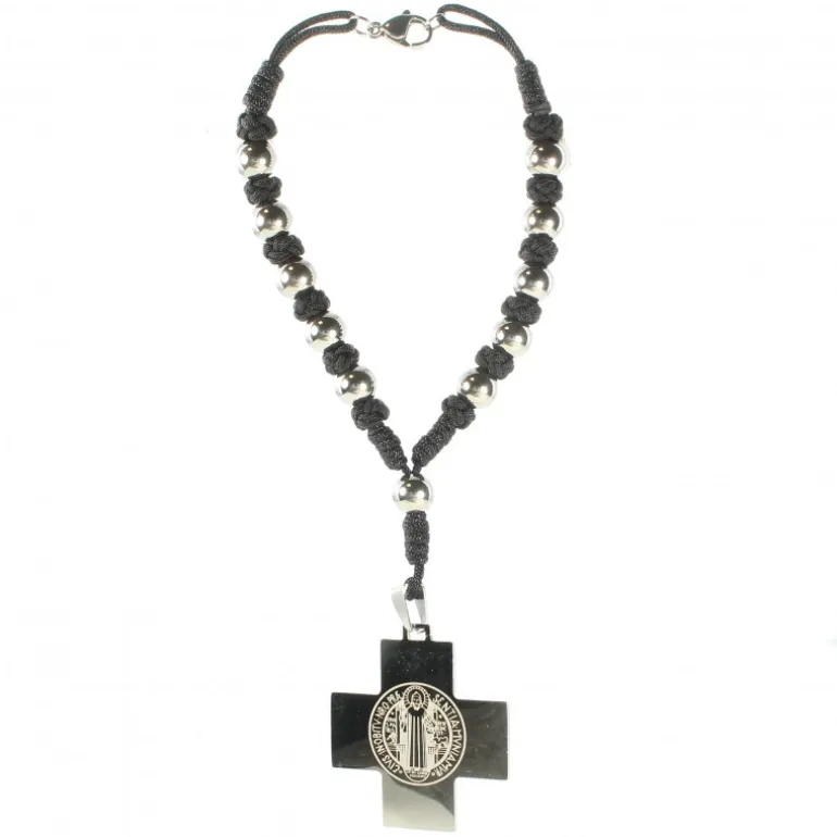 Palais du Rosaire Bracelet avec une croix en acier de Saint Benoit^ Bracelet Fantaisie