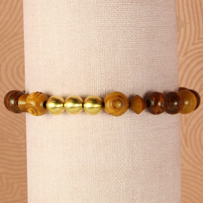 Palais du Rosaire Bracelet bois, laiton et croix dorée^ Bracelet Fantaisie