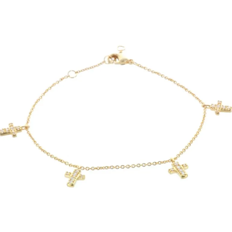 Palais du Rosaire Bracelet chaîne Plaqué Or et croix à strass pendantes^ Bracelet Plaqué Or