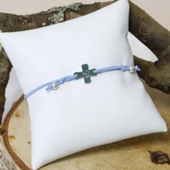 Palais du Rosaire Bracelet croix avec l'apparition sur élastique bleu^ Bracelet Fantaisie