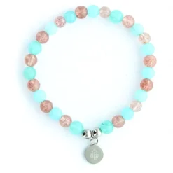 Palais du Rosaire Bracelet de la Vierge de Lourdes en pierres Aquamarine et Quartz rose^ Bracelet Fantaisie