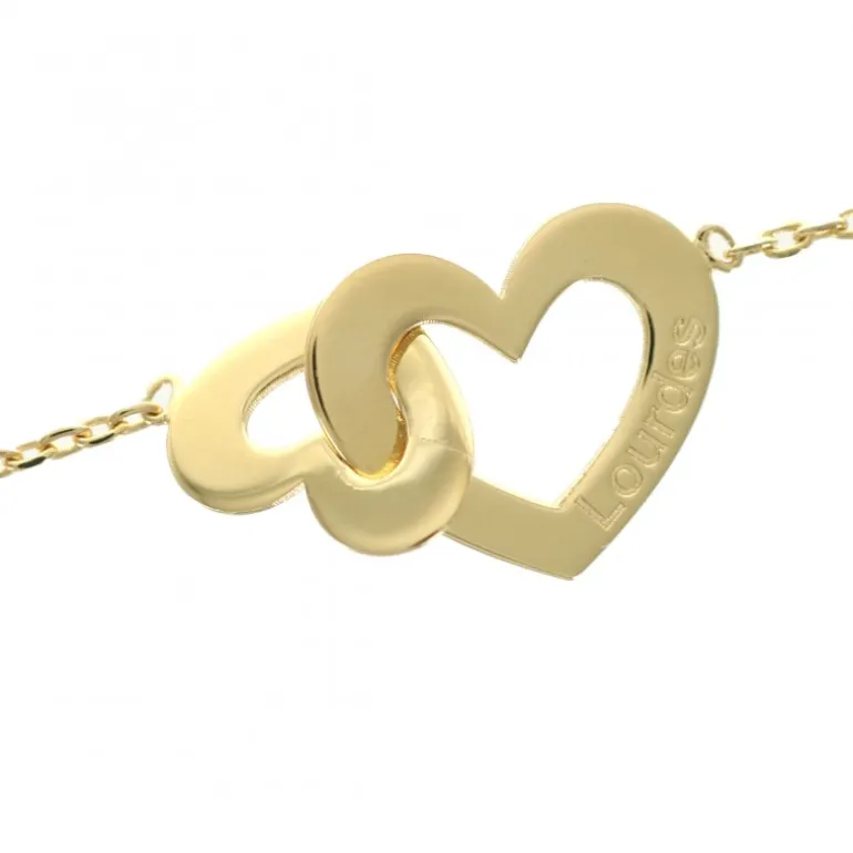 Palais du Rosaire Bracelet de Lourdes avec double coeur en plaqué or^ Bracelet Plaqué Or