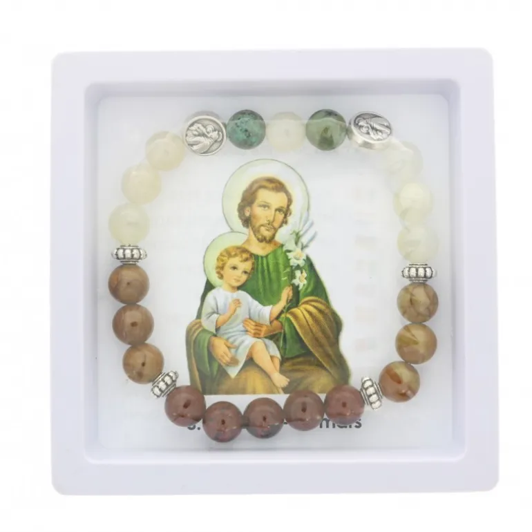 Palais du Rosaire Bracelet de Saint-Joseph en pierre avec boite présentoir^ Bracelet Fantaisie
